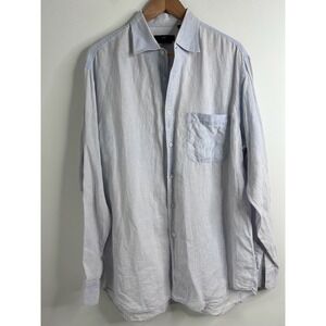 Ermenegildo Zegna Sport Mens Light Blue Linen Long Sleeve Button Down Shirt Sz L